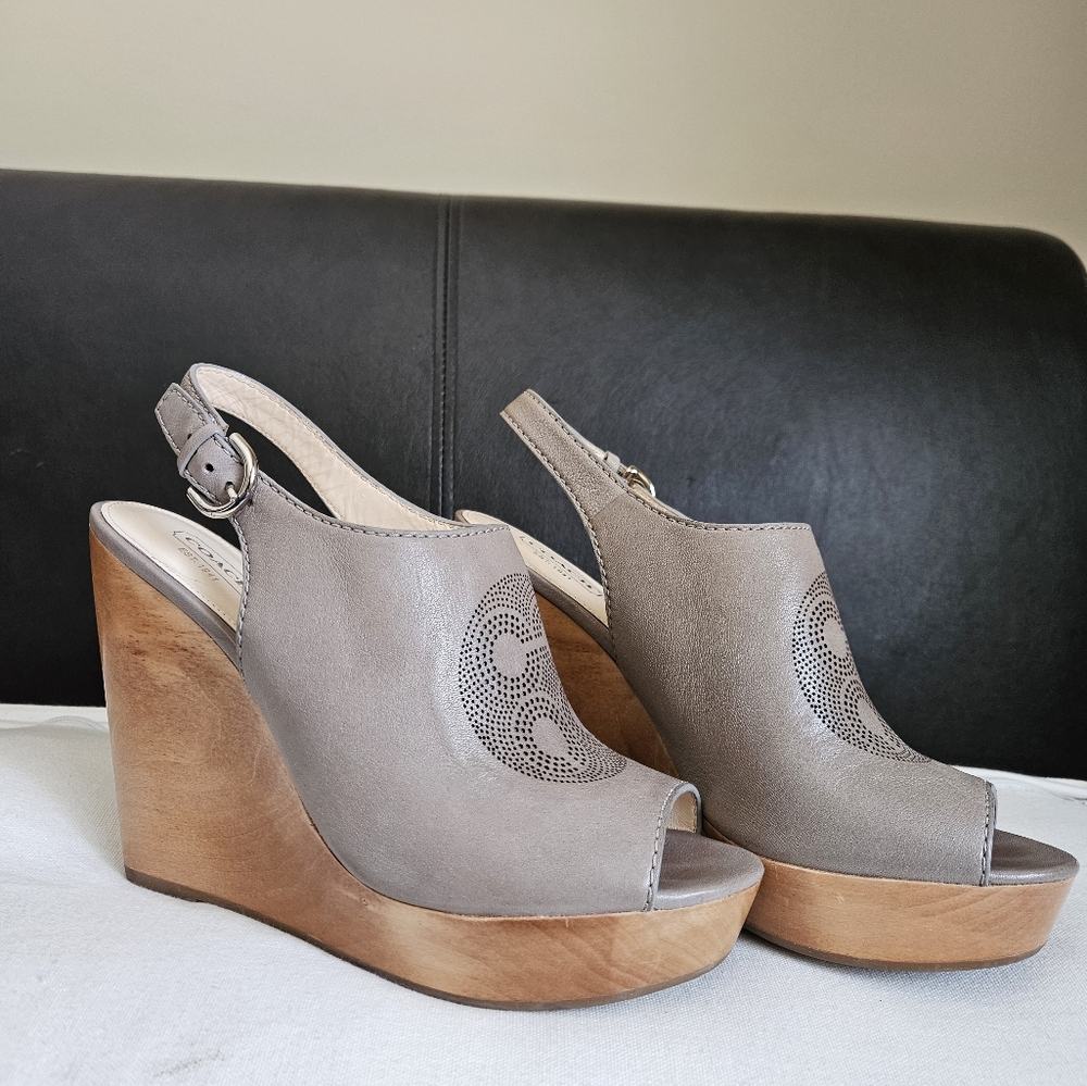 Coach Gray and Brown Wedge Shoes